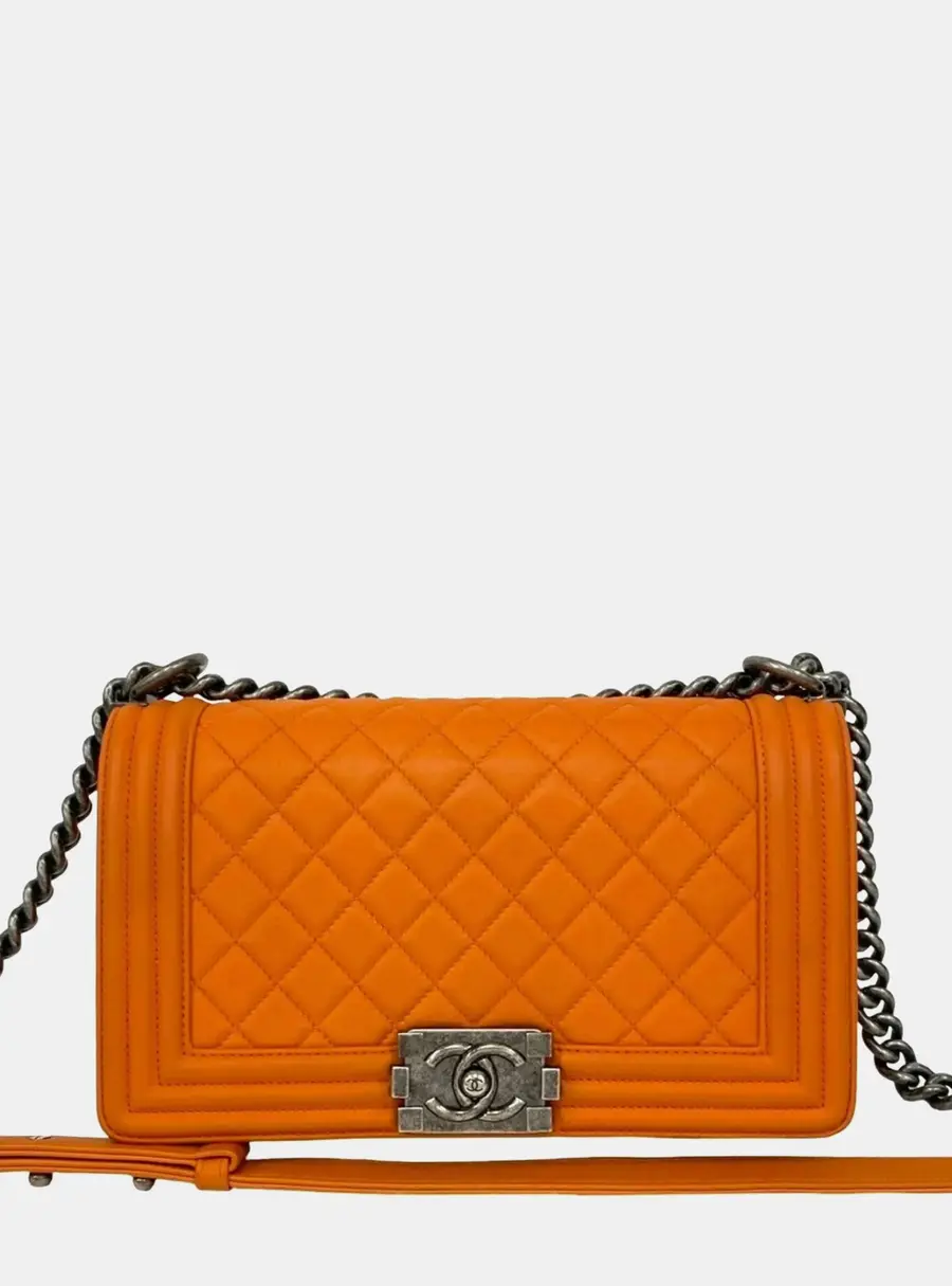 Chanel Boy Orange Leather Shoulder Bag