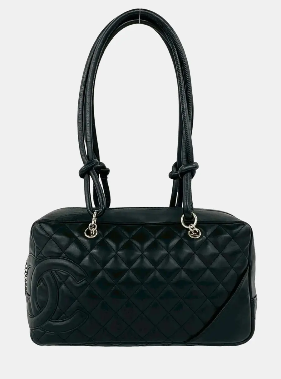 Chanel Cambon Line Coco Mark Black Leather Semi-Shoulder Bag