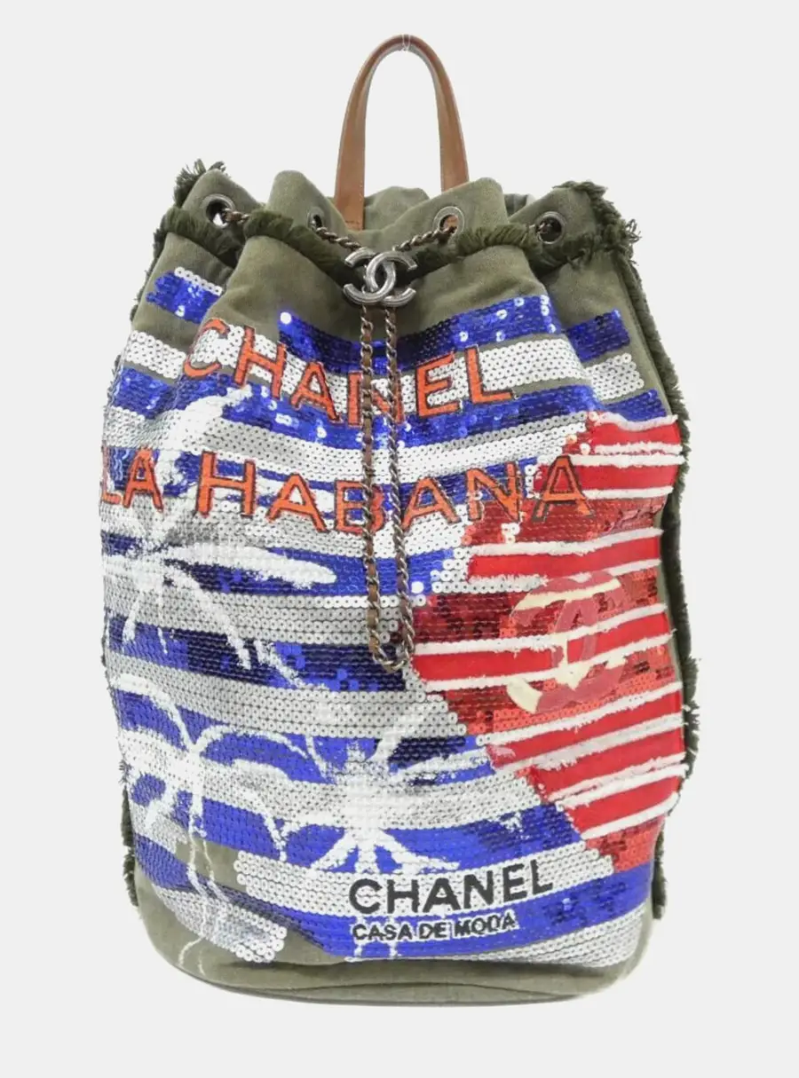 Chanel Cubano Trip Red/ White/Blue Sequin and Canvas Backpack Bag