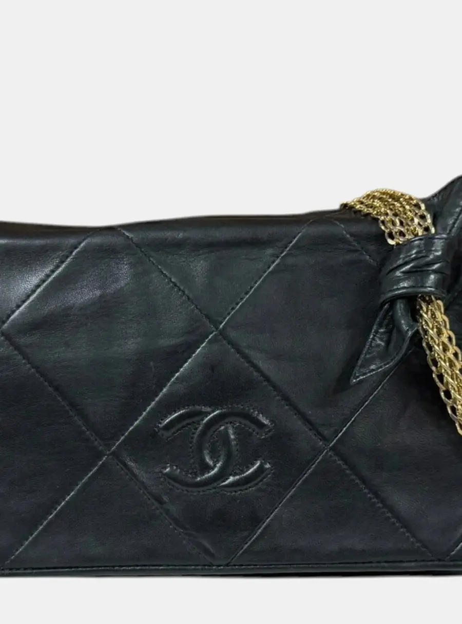 Chanel Diamond CC Black Lambskin Leather Shoulder Bag