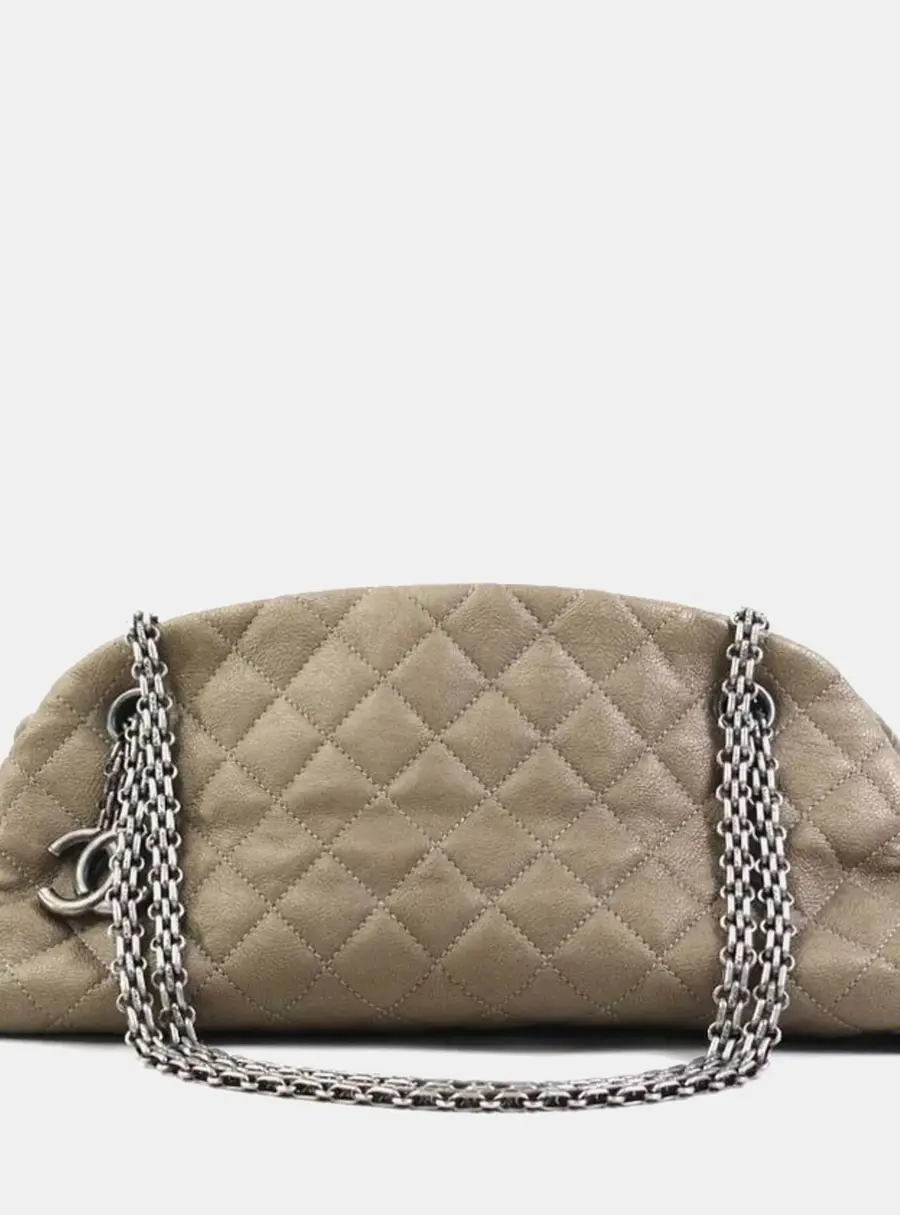 Chanel Quilted Khaki Brown Lambskin Leather Hobo Bag