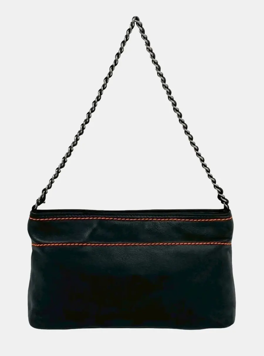 Chanel Vintage Black Lambskin Leather Semi-Shoulder Bag