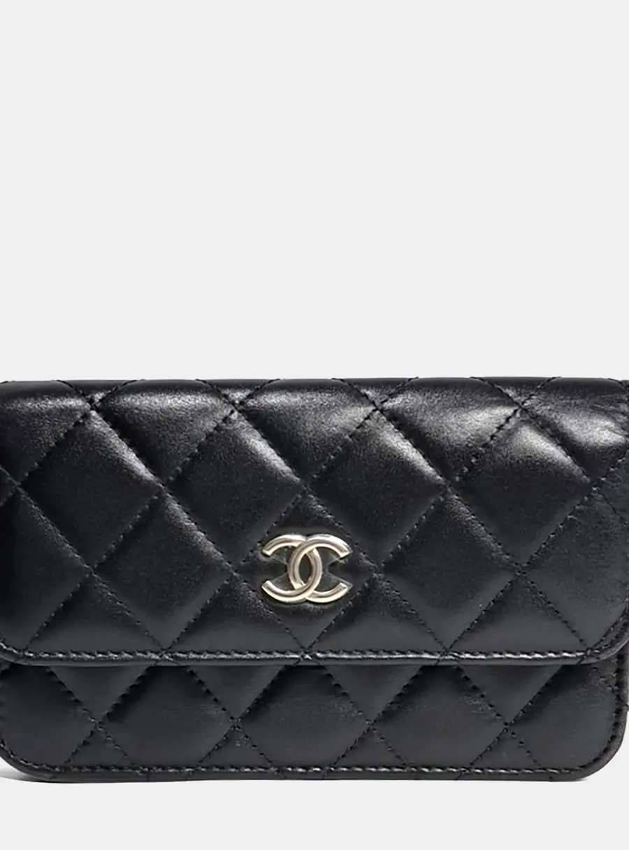 Chanel Mini Black Lambskin Leather Pearl Strap Crossbody Bag