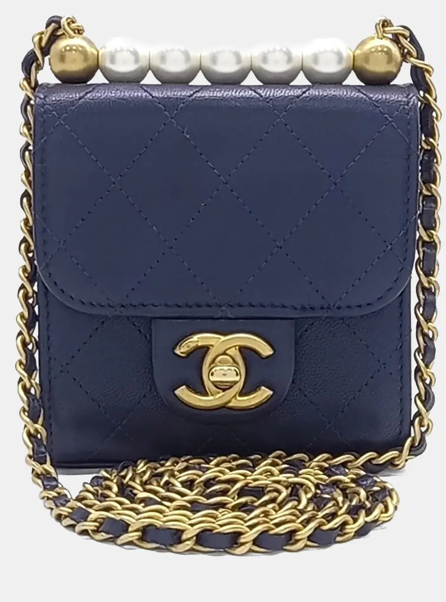 Chanel Multicolor Leather Pearl Chain Mini Crossbody Bag