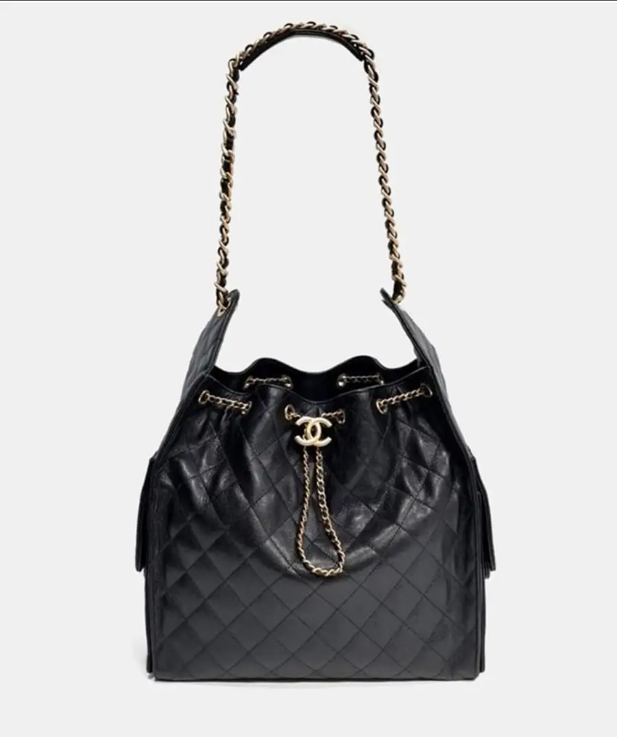 Chanel Drawstring Medium Black Caviar Leather Shoulder Bag