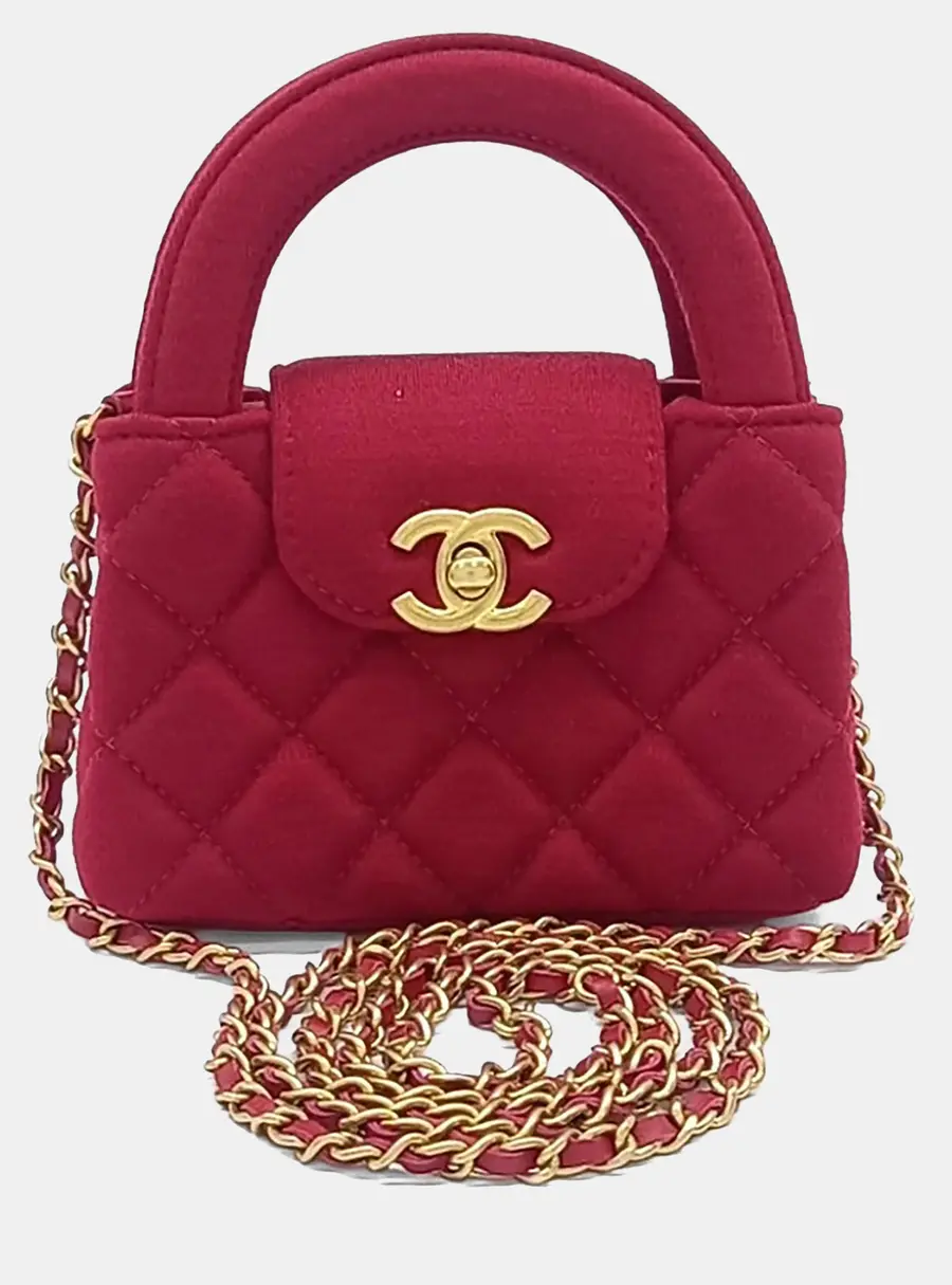 Chanel Kelly Nano Red Silk Satin Crossbody Bag