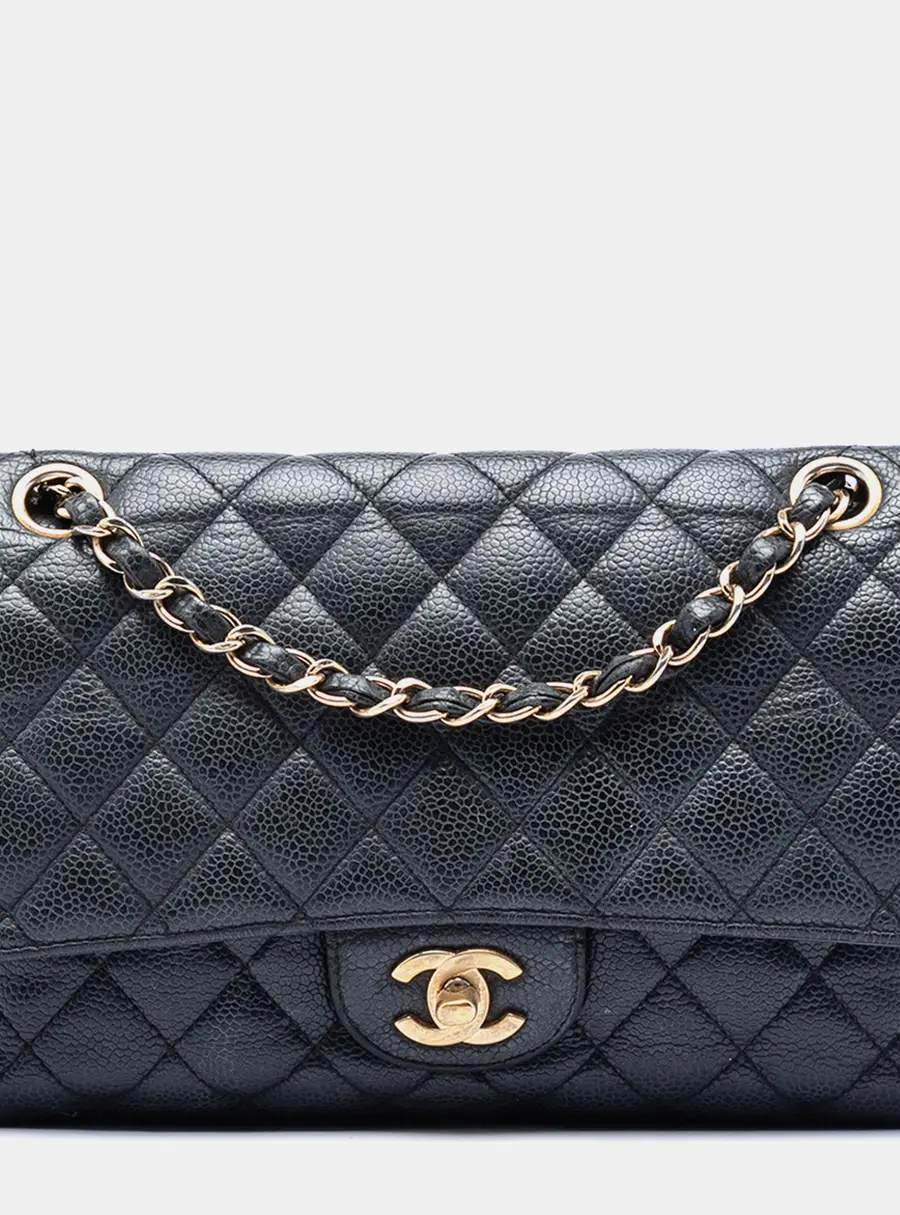 Chanel Classic Medium Black Caviar Leather Double Flap Bag