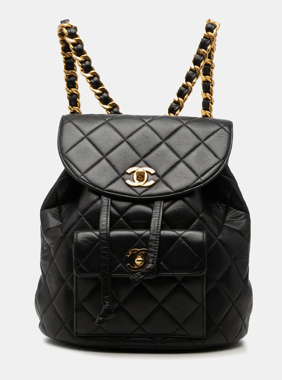 Chanel Duma Medium Black Lambskin Leather Backpack Bag