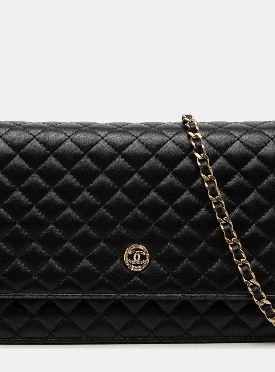 Chanel Crest Wallet On Chain Black Lambskin Leather Wallet Bag