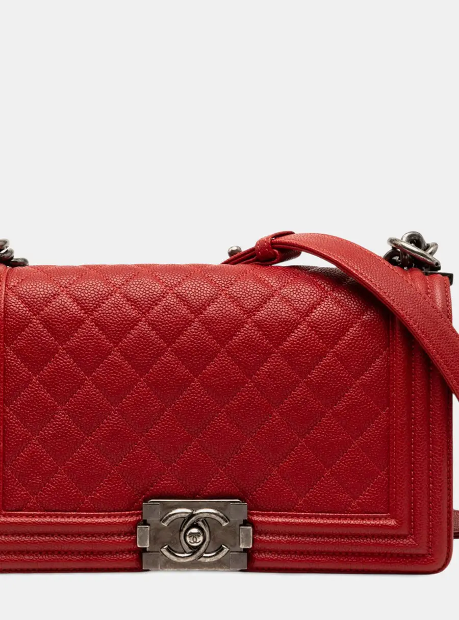 Chanel Boy Old Medium Red Caviar Leather Flap Bag