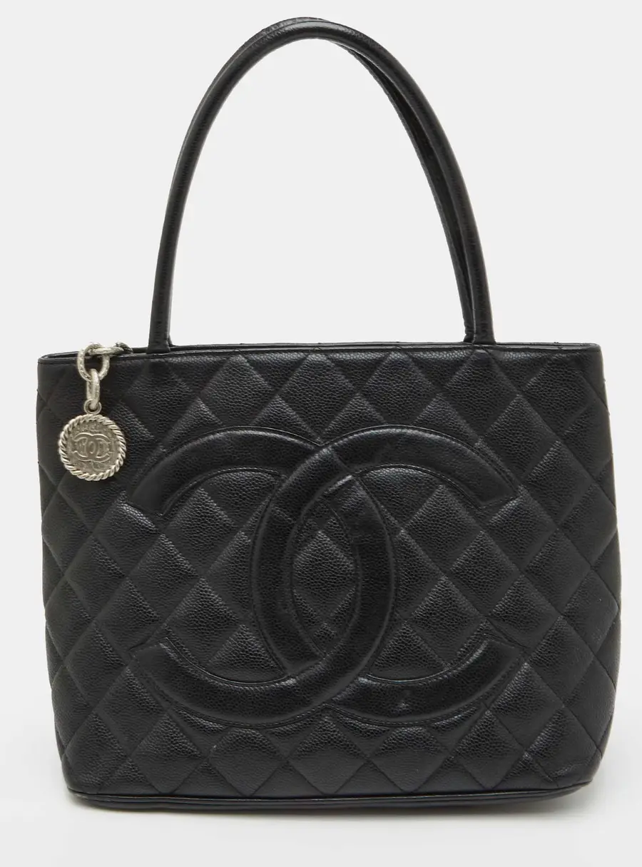 Chanel Medallion Black Quilted Caviar Leather Tote