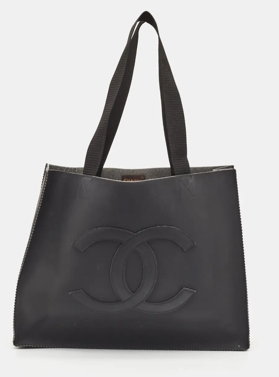 Chanel Coco Mark Black Rubber Shopper Tote