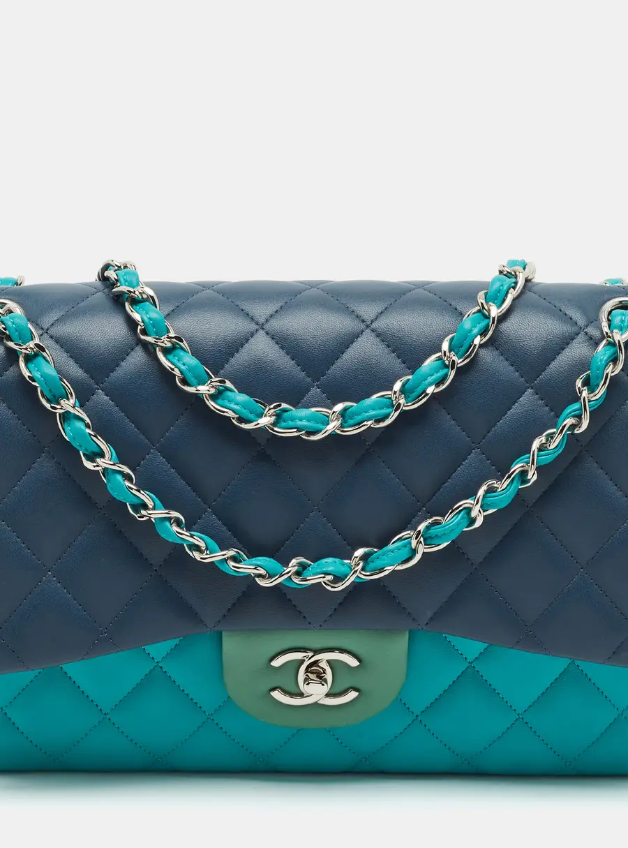 Chanel Classic Double Flap Jumbo Tricolor Quilted Leather Bag