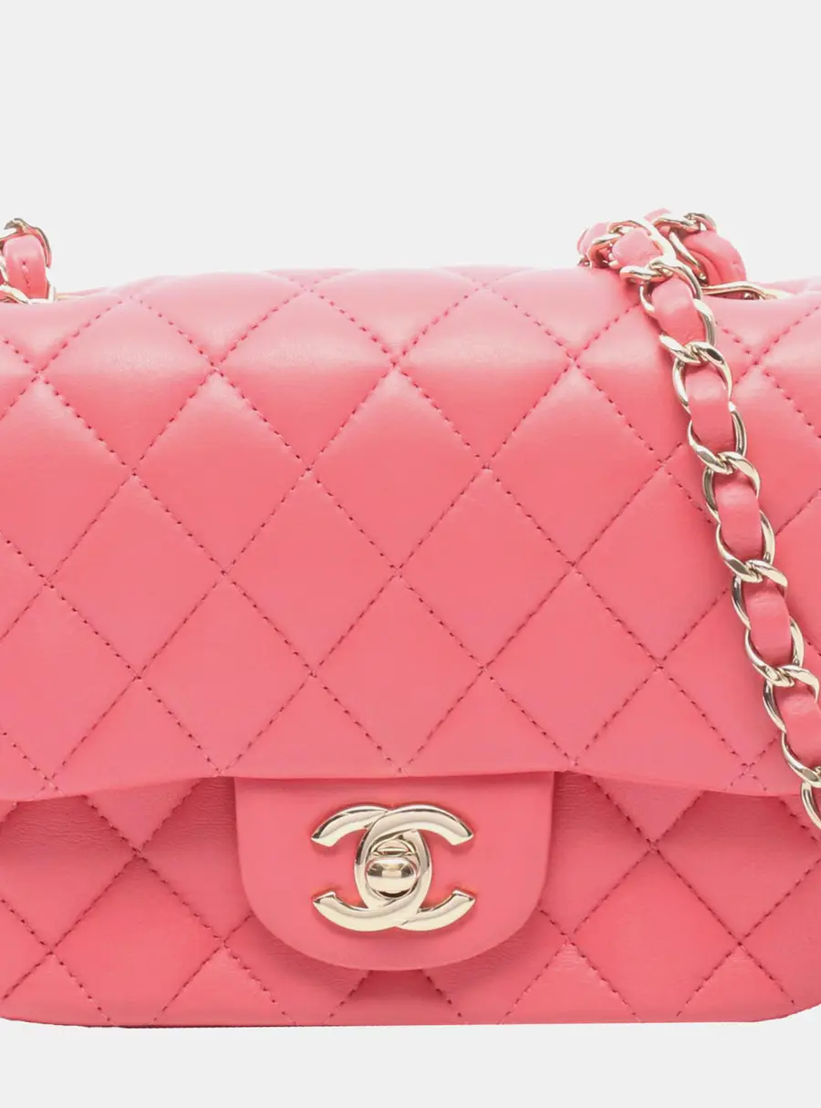 Chanel Mini Square Classic Pink Lambskin Leather Single Flap Bag