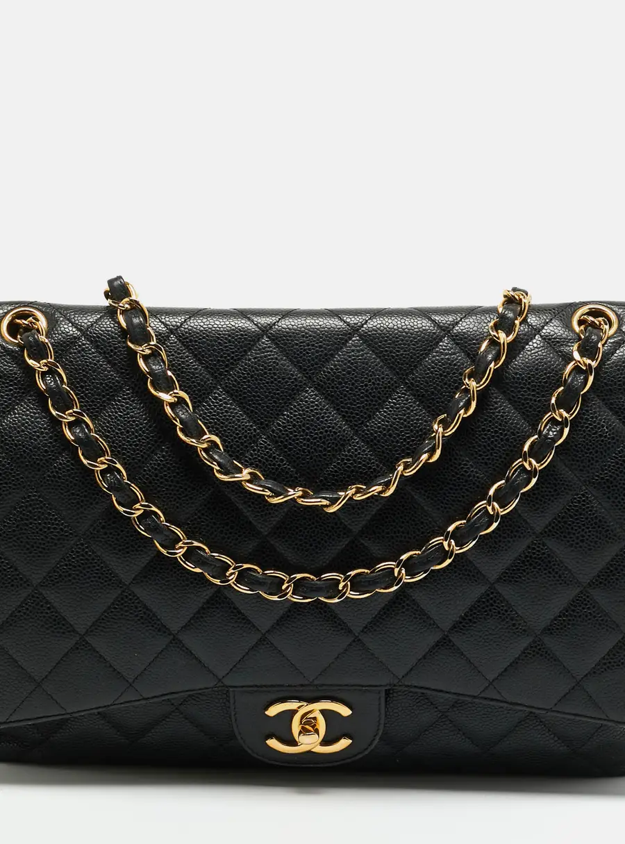 Chanel Classic Double Flap Maxi Black Quilted Caviar Leather Bag