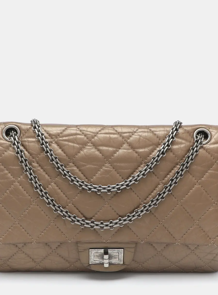 Chanel 2.55 Reissue 227 Metallic Beige Quilted Aged Leather Flap Bag