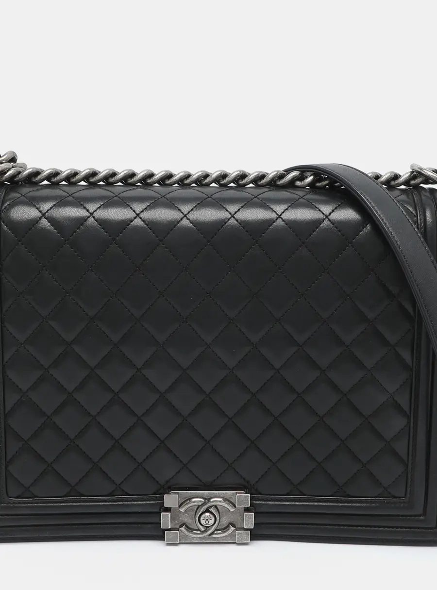 Chanel Boy Large Black Quilted Leather Flap Bag