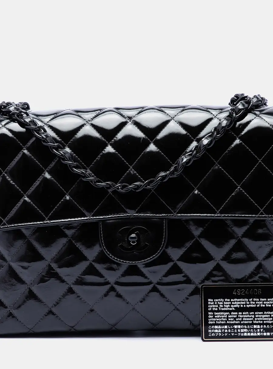 Chanel Classic Jumbo Black Patent Leather Single Flap Bag