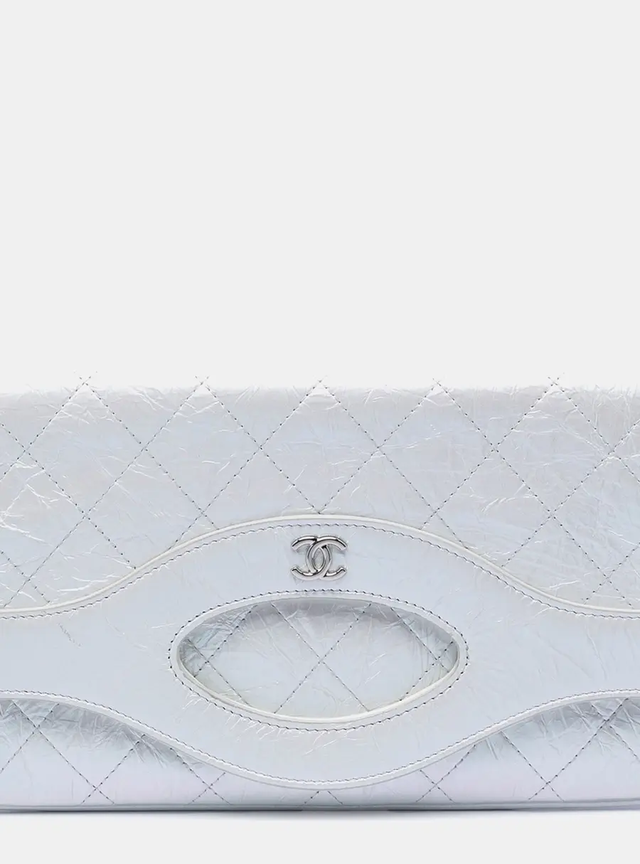 Chanel 31 White Iridescent Aged Calfskin Leather Clutch Bag