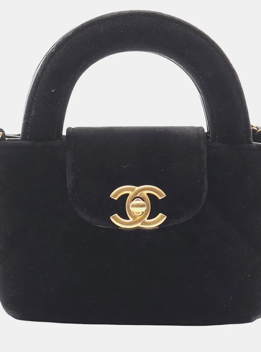 Chanel Black Nano Quilted Velvet Kelly Shopper Bag