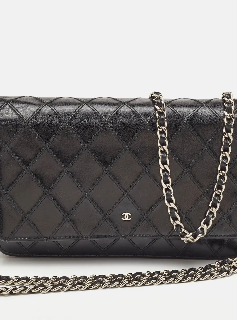 Chanel CC Black Quilted Leather Wallet On Chain