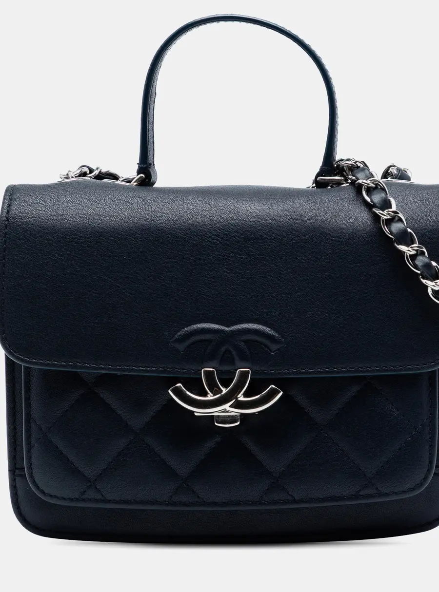 Chanel CC Box Small Dark Navy Blue Goatskin Leather Flap Bag