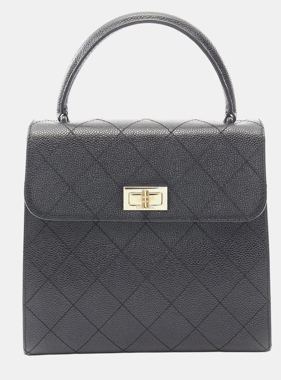 Chanel Reissue 2.55 Black Quilted Caviar Leather Top Handle Bag