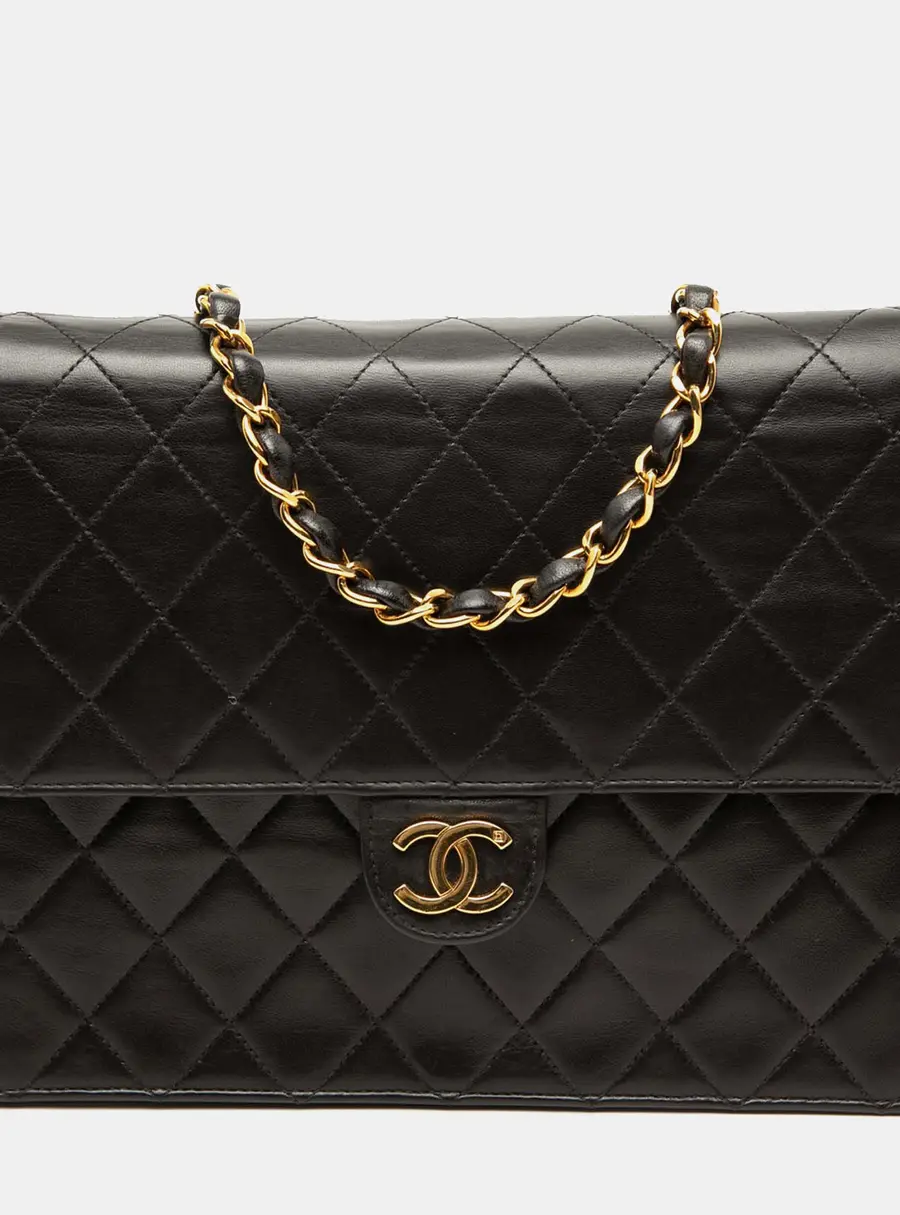 Chanel Medium Black Lambskin Leather Single Flap Bag