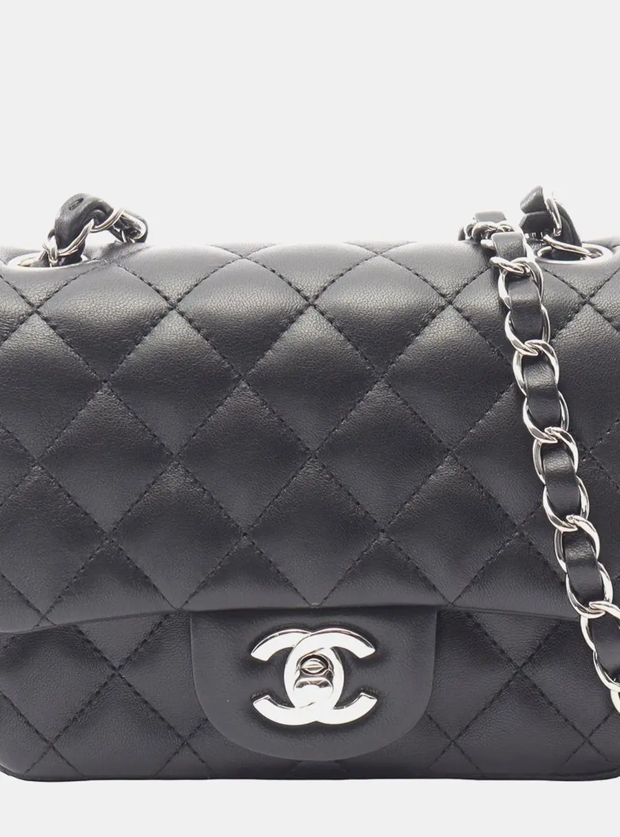 Chanel Mini Square Black Lambskin Leather Single Flap Bag