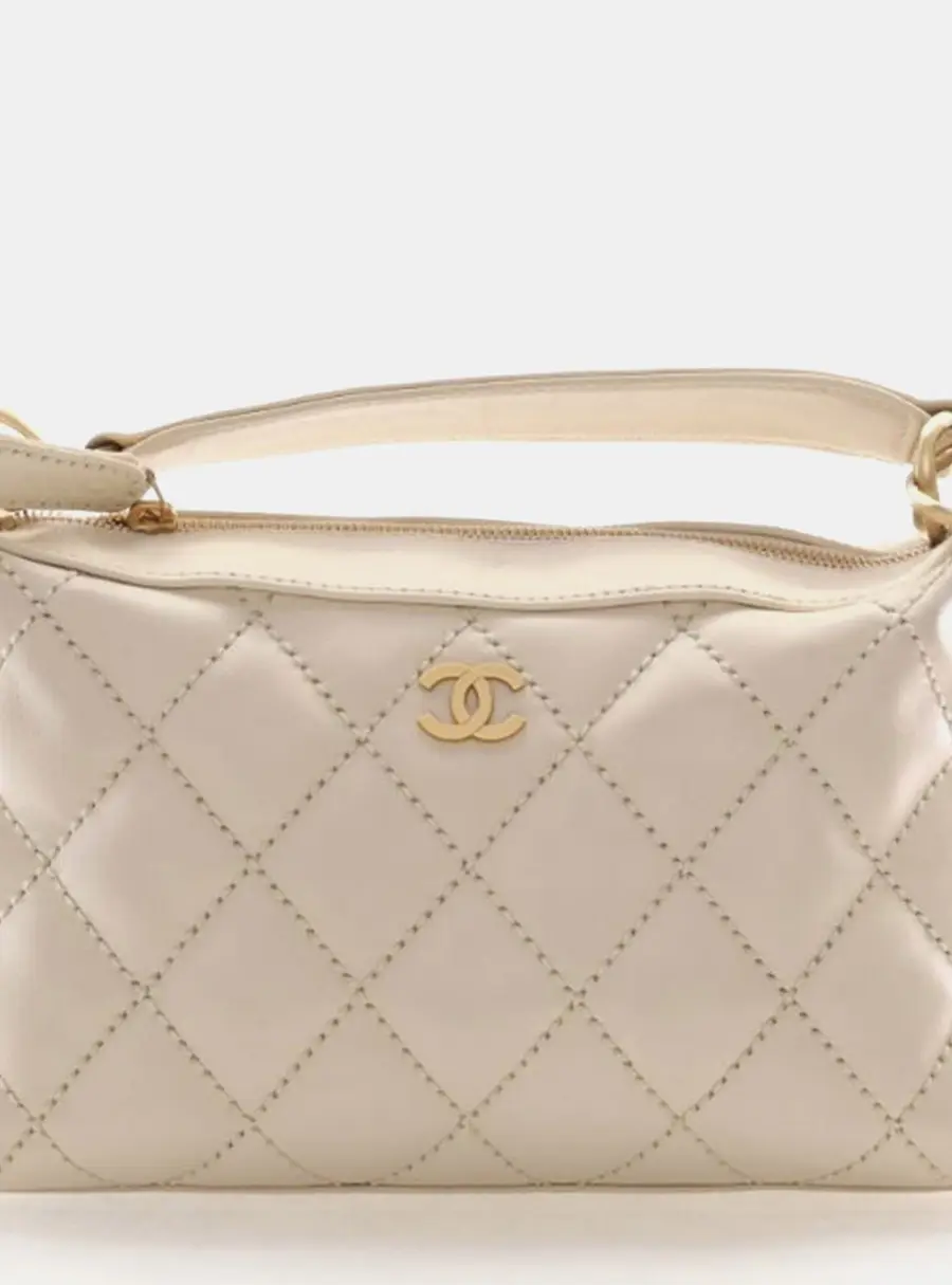Chanel Vintage Mini Beige Calfskin Leather Hobo Bag