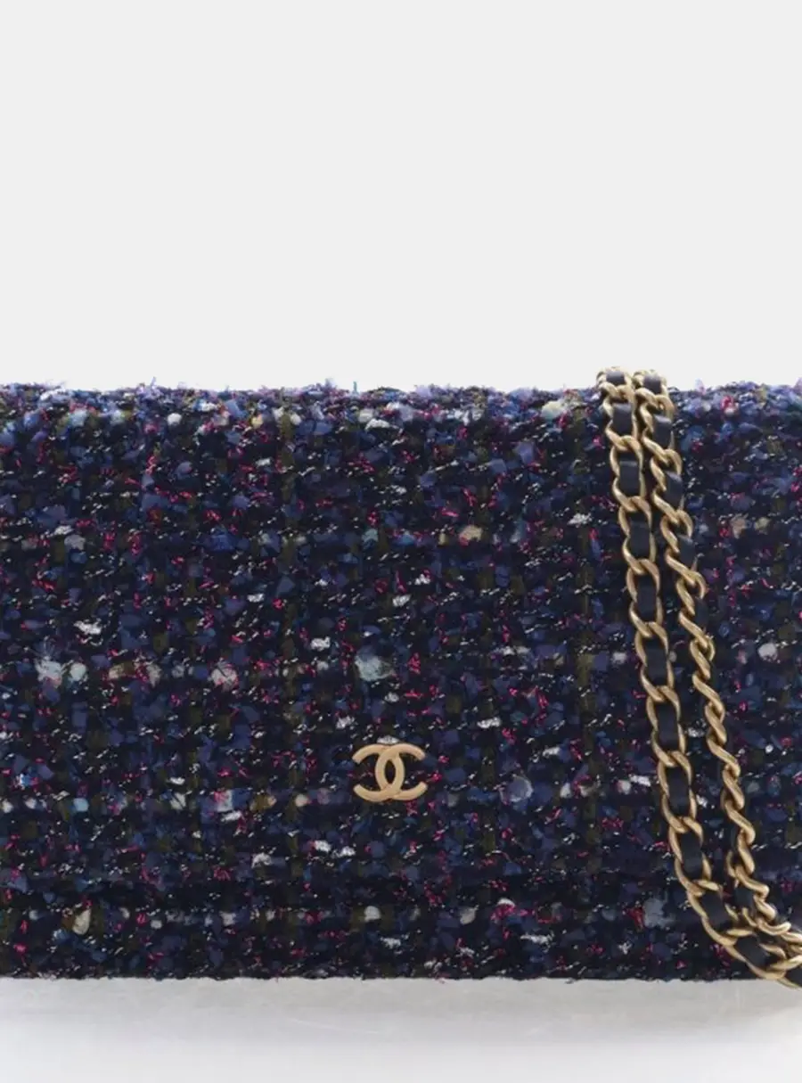 Chanel Wallet On Chain (WOC) Navy Blue Tweed Shoulder Bag
