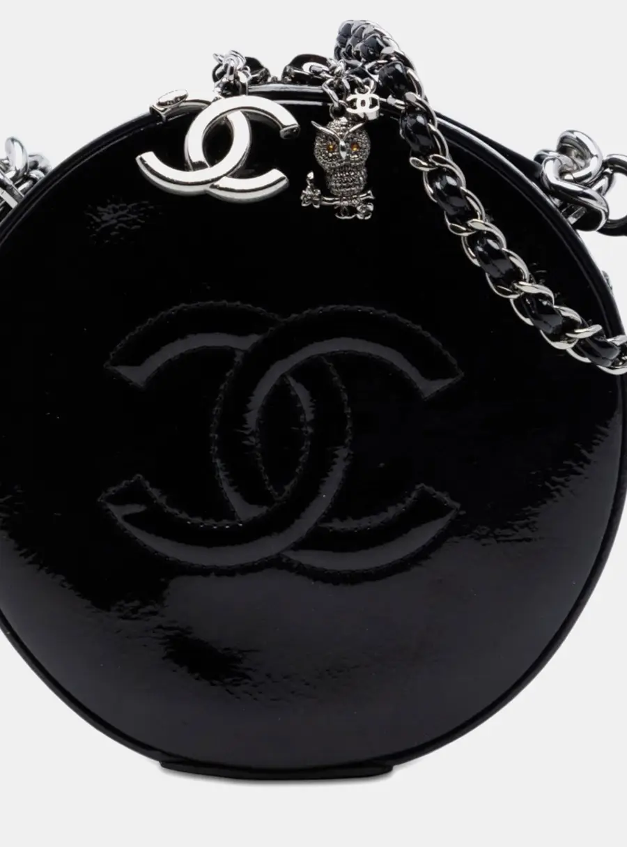 Chanel Black CC Patent Round as Earth Bag