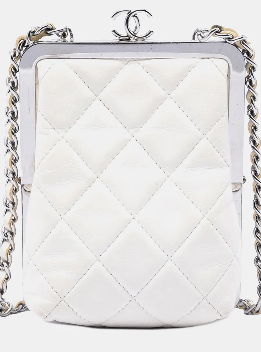 Chanel Evening White Lambskin Leather Clutch Bag