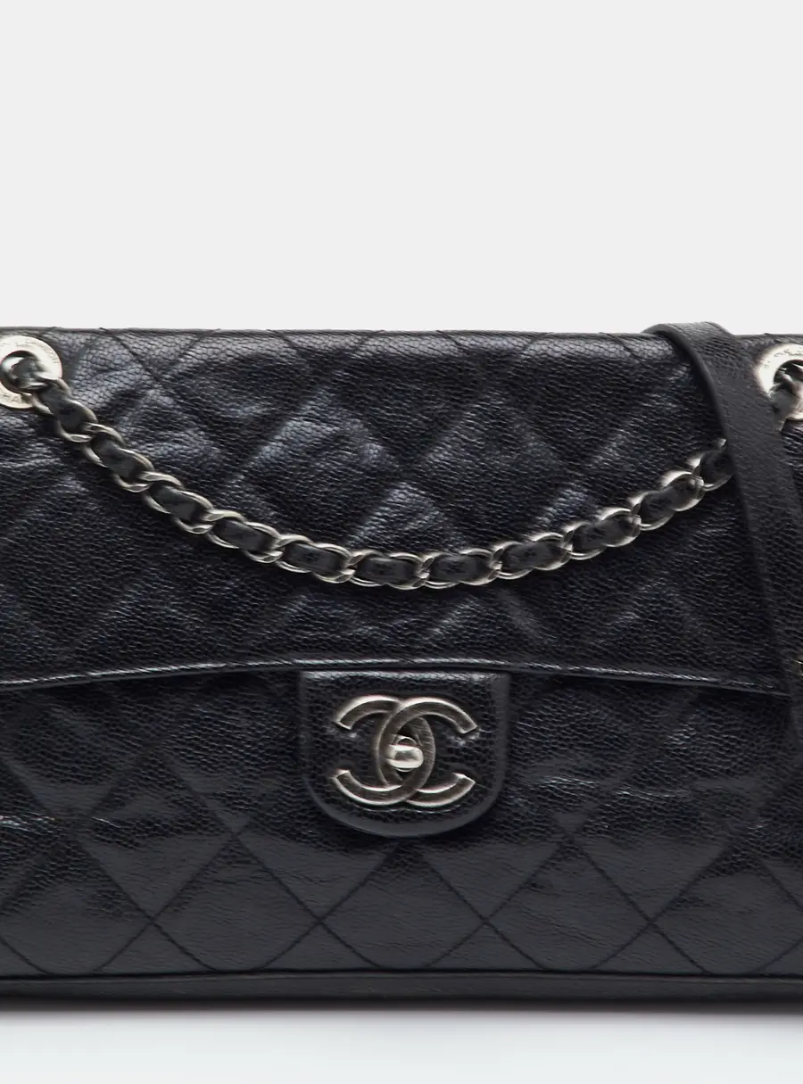 Chanel 31 Rue Cambon Black Quilted Caviar Leather CC Flap Bag