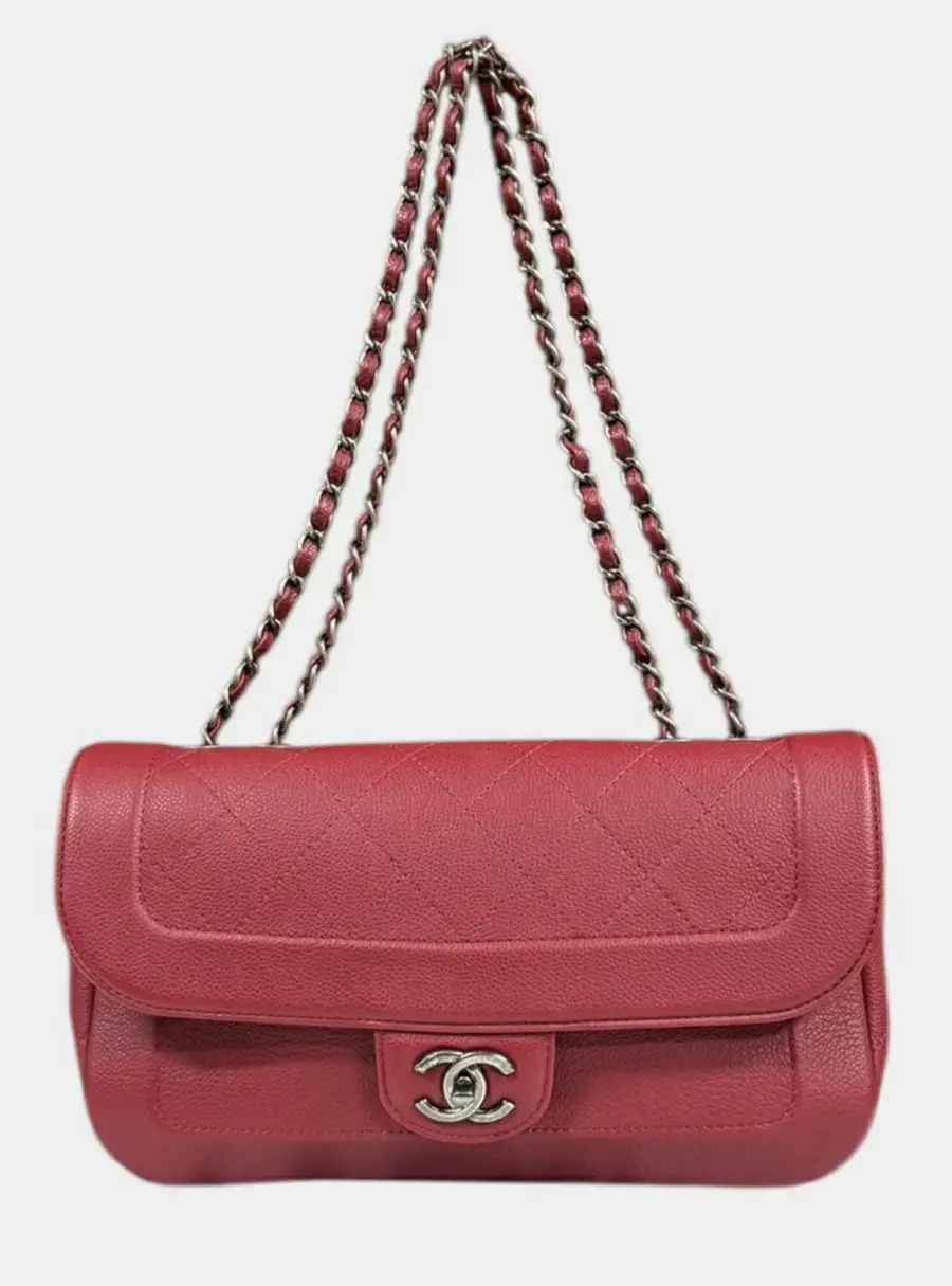 Chanel Matelasse Shoulder Bag Leather Red W Chain