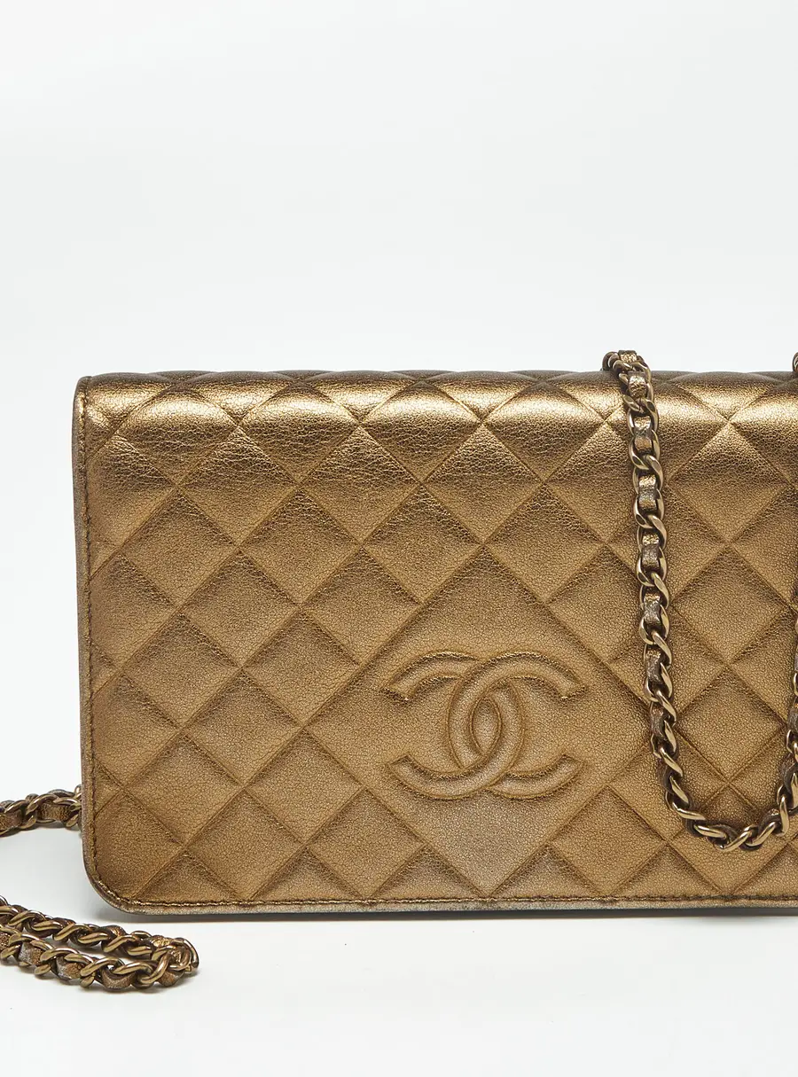 Chanel Diamond CC Gold Quilted Leather Wallet On Chain