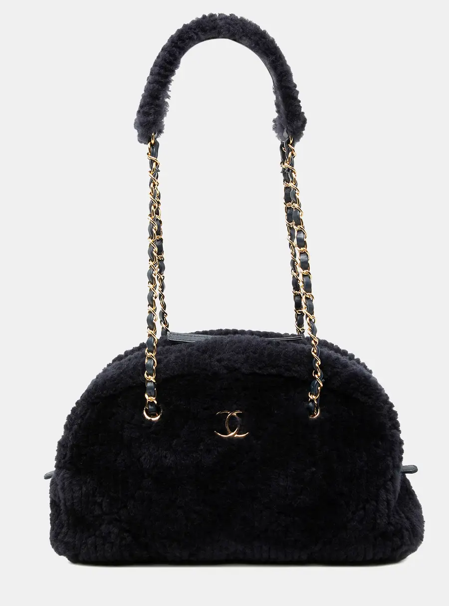 Chanel Blue Coco Neigh Large Quilted Shearling Bowling Bag