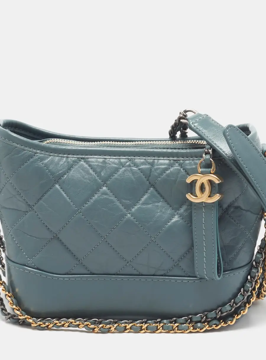 Chanel Gabrielle Small Blue Quilted Aged Leather Bag