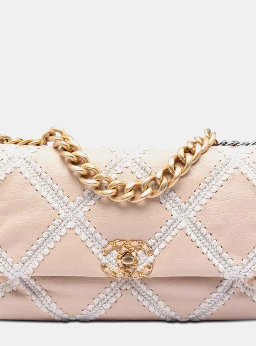 Chanel 19 Flap Large Beige Calfskin Crochet Shoulder Bag