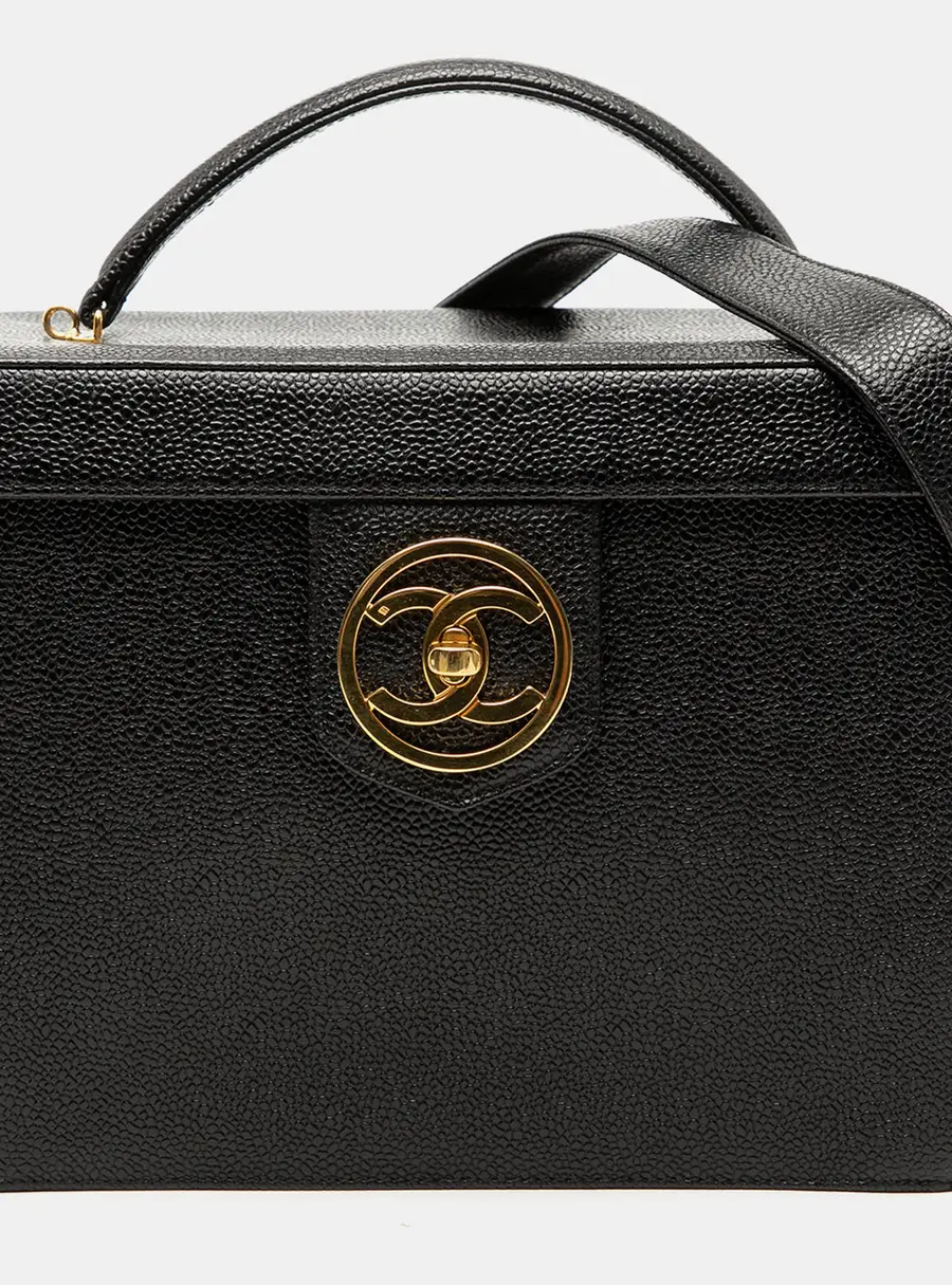 Chanel Vanity Box Case Small Black Caviar Leather Top Handle Bag