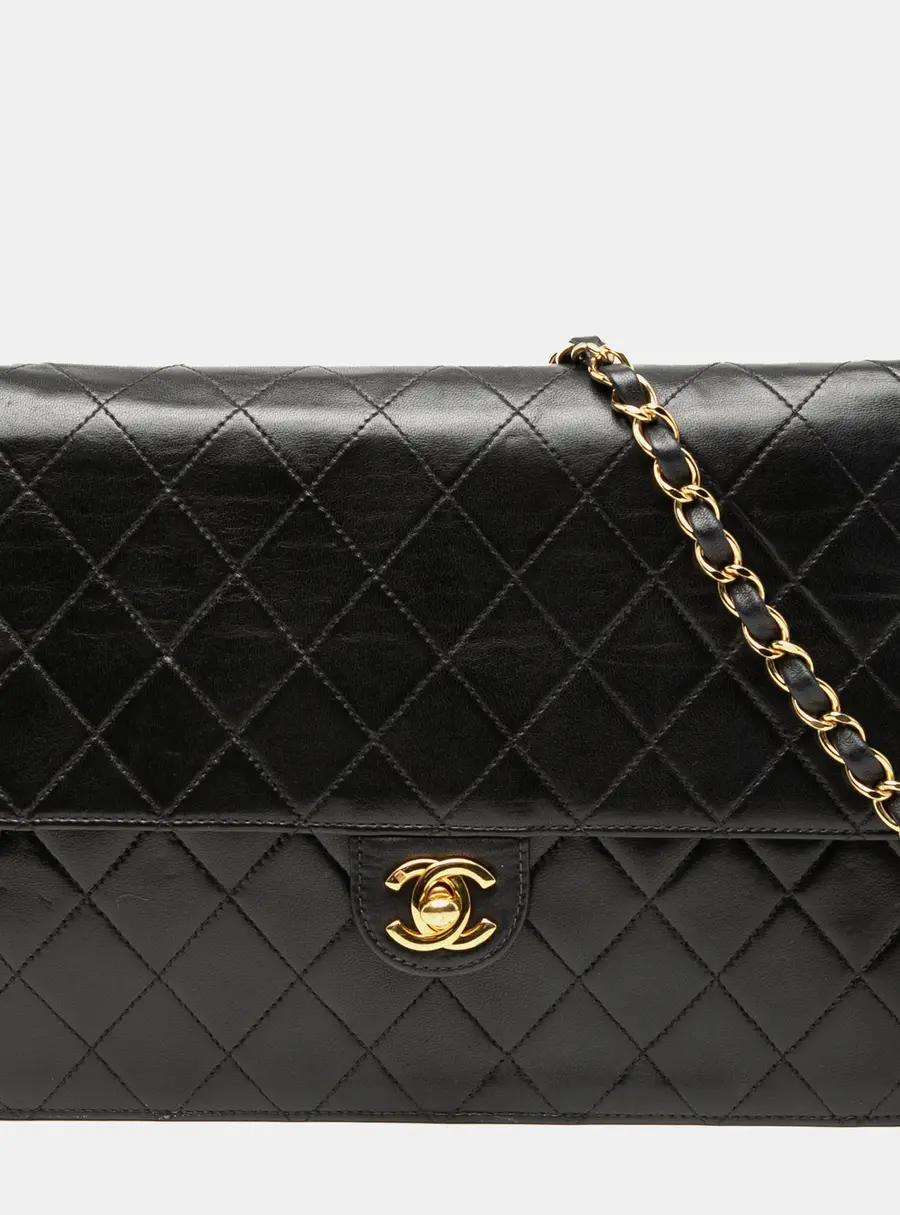 Chanel Quilted Medium Black Lambskin Leather Shoulder Bag