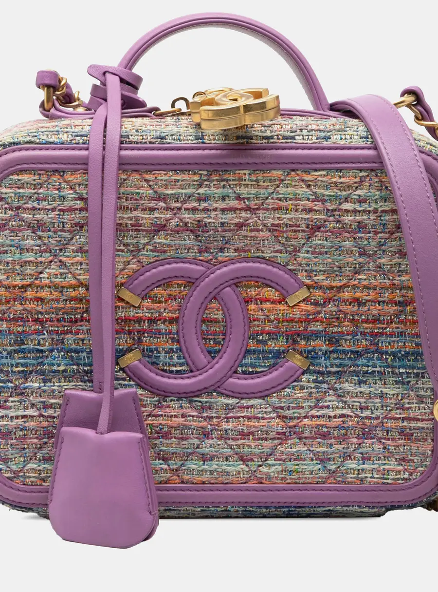 Chanel CC Filigree Vanity Case Medium Multi-Color Tweed Leather Top Handle Bag