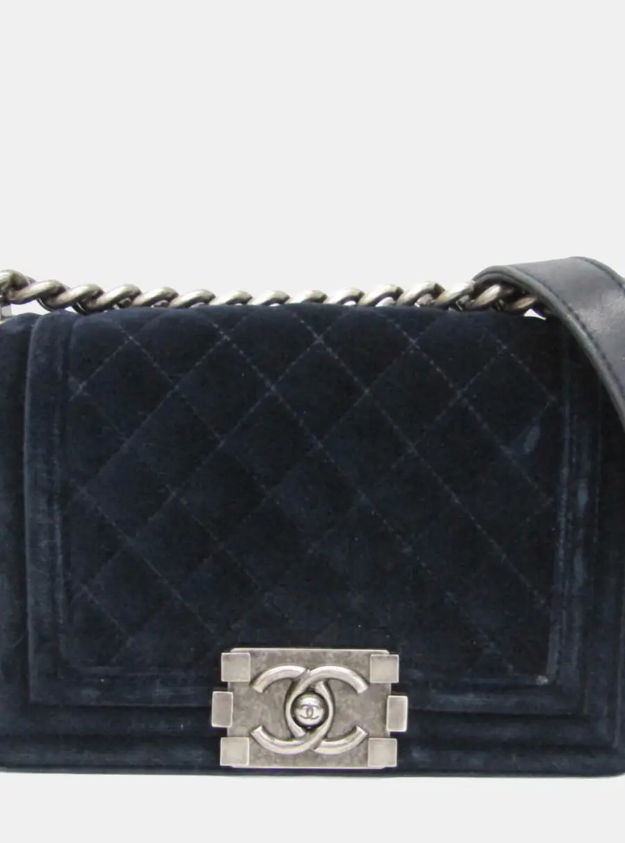 Chanel Boy Navy Velvet Shoulder Bag