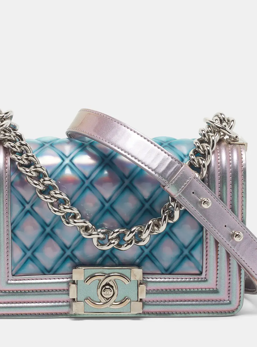 Chanel Boy Iridescent Blue Small Quilted PVC and Leather Flap Bag