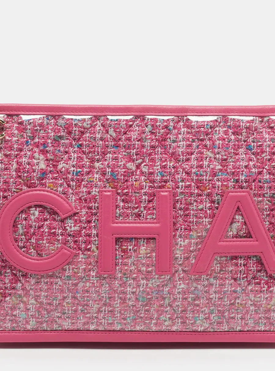 Chanel Logo Pink PVC and Tweed Pouch