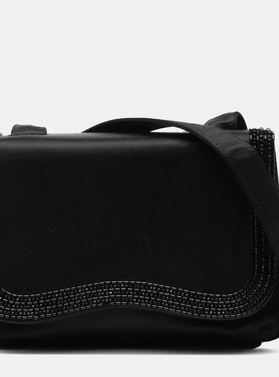 Chanel Mini Black Satin Beaded Flap Bag