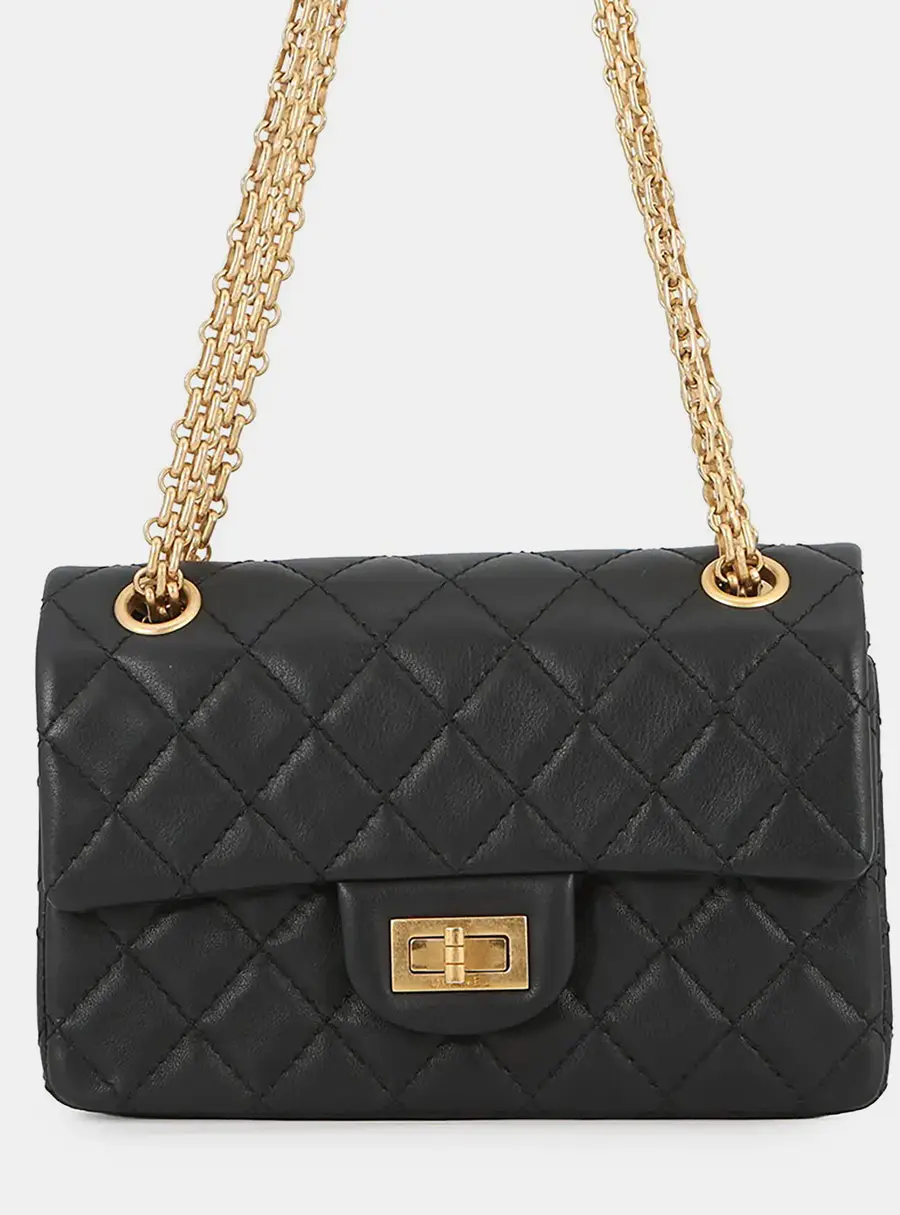 Chanel 2.55 Matelasse 20 Black Lambskin Leather Shoulder Bag