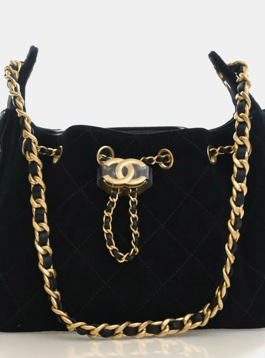 Chanel Mini Hobo Black Suede Leather Shoulder Bag
