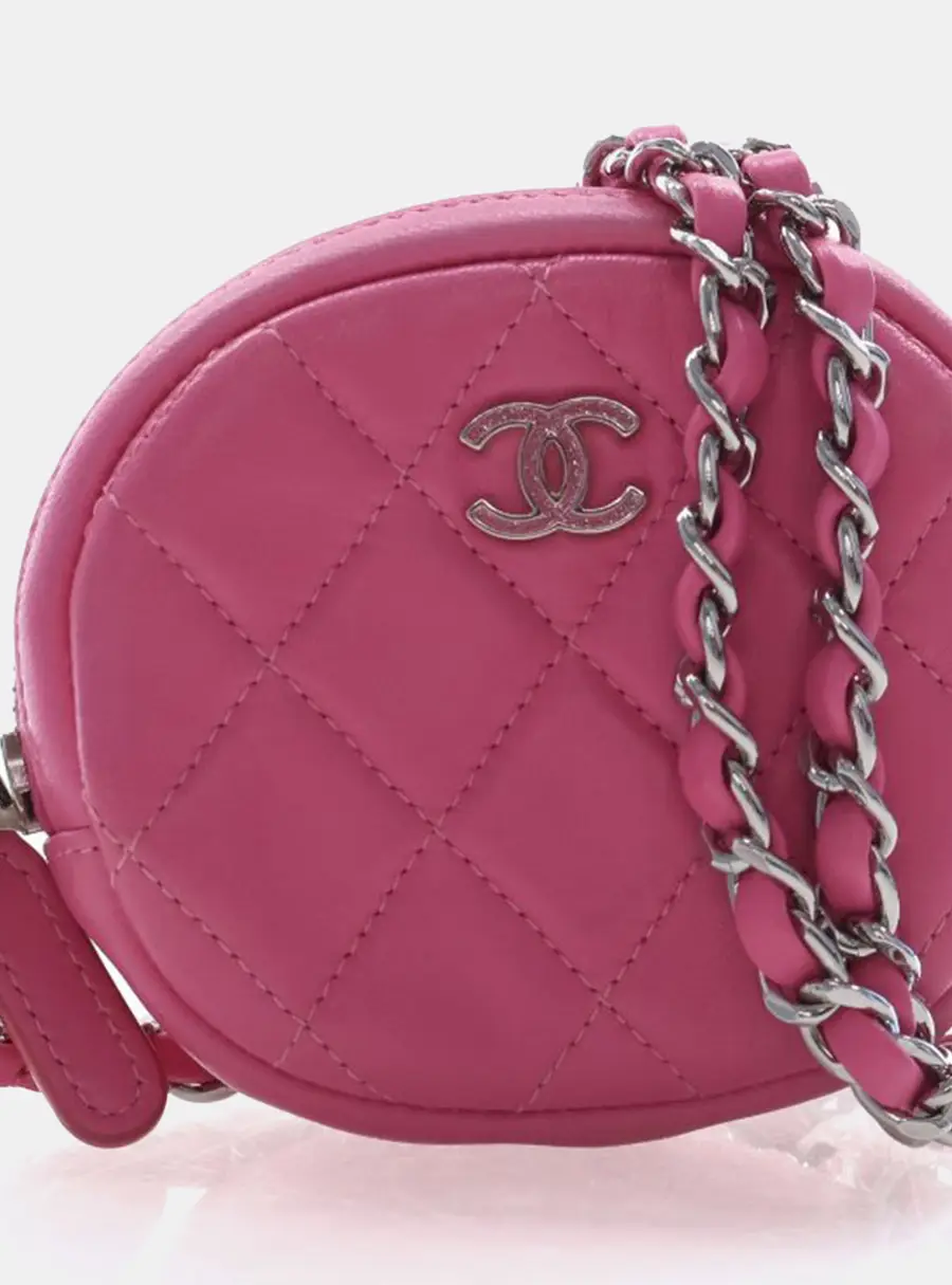 Chanel Zip Around Pouch Pink Quilted Lambskin Leather Crossbody Bag