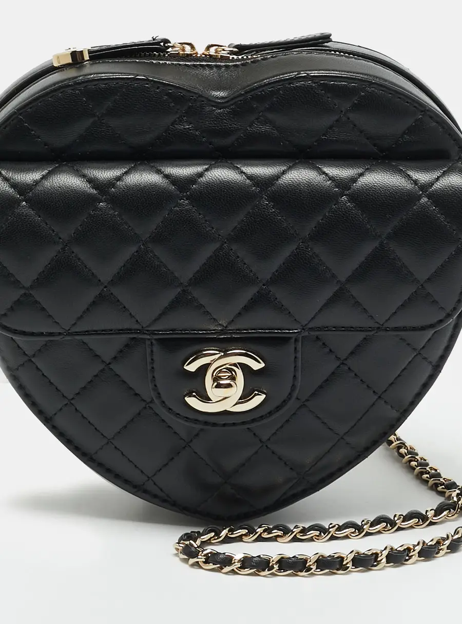 Chanel CC In Love Heart Large Black Quilted Leather Shoulder Bag